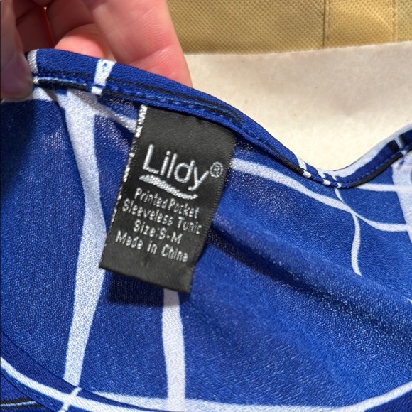 Lildy Pockets Sleeveless Tunic Navy Checkered Mini Dress S-M - Picture 9 of 13